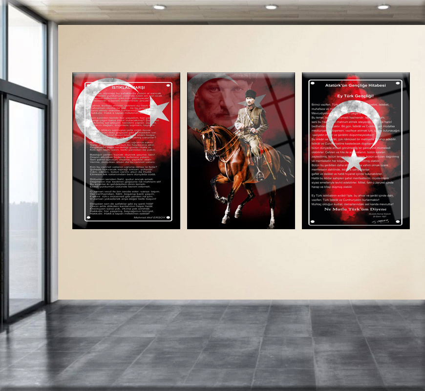 Atatürk Köşesi 3Lü Tablo seti - İstiklal Marşı Gençliğe Hitabe