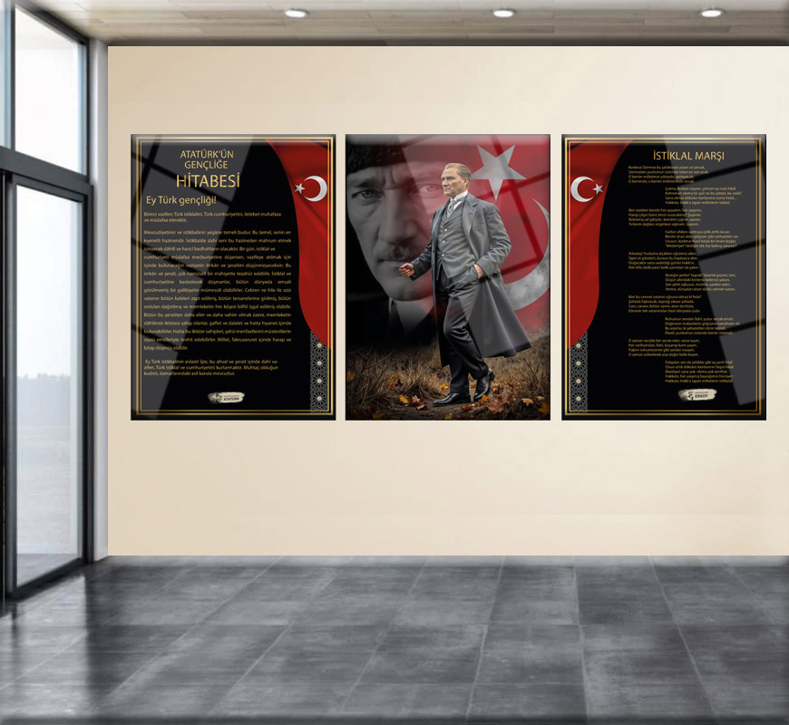 Atatürk Köşesi 3Lü Tablo seti - İstiklal Marşı Gençliğe Hitabe