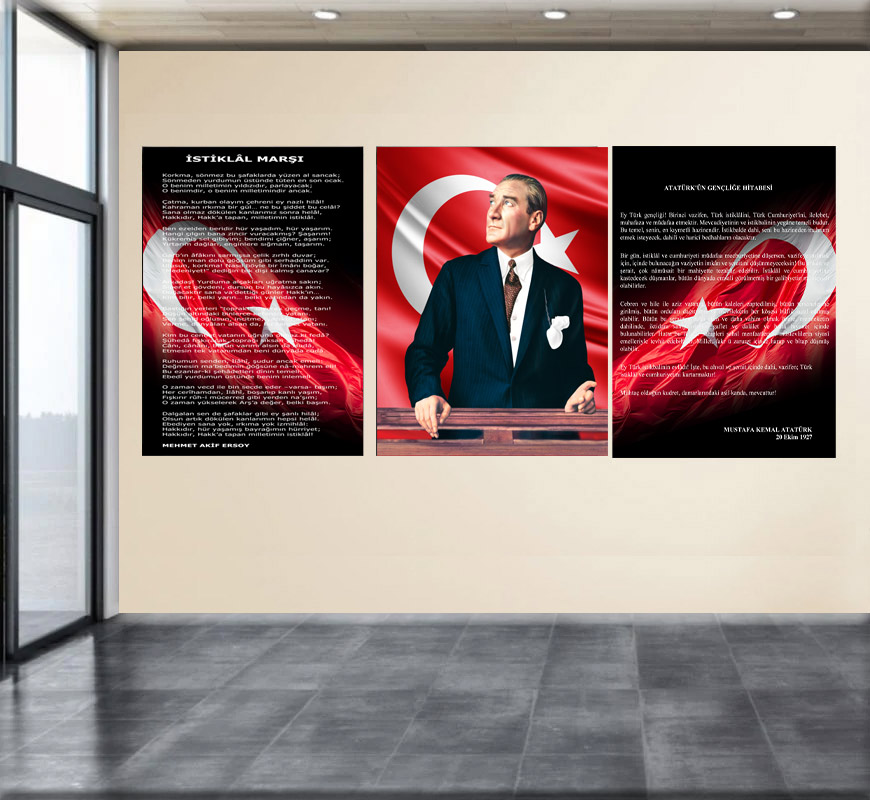 Atatürk Köşesi 3Lü Tablo seti - İstiklal Marşı Gençliğe Hitabe