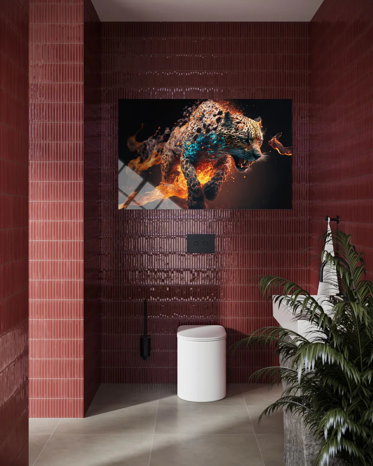 Alevler İçinde Kaplan Cam Tablo