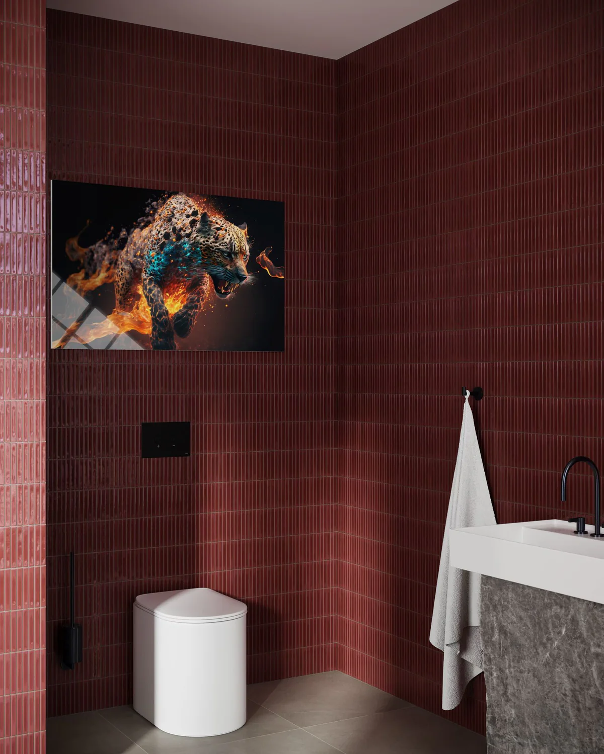 Alevler İçinde Kaplan Cam Tablo