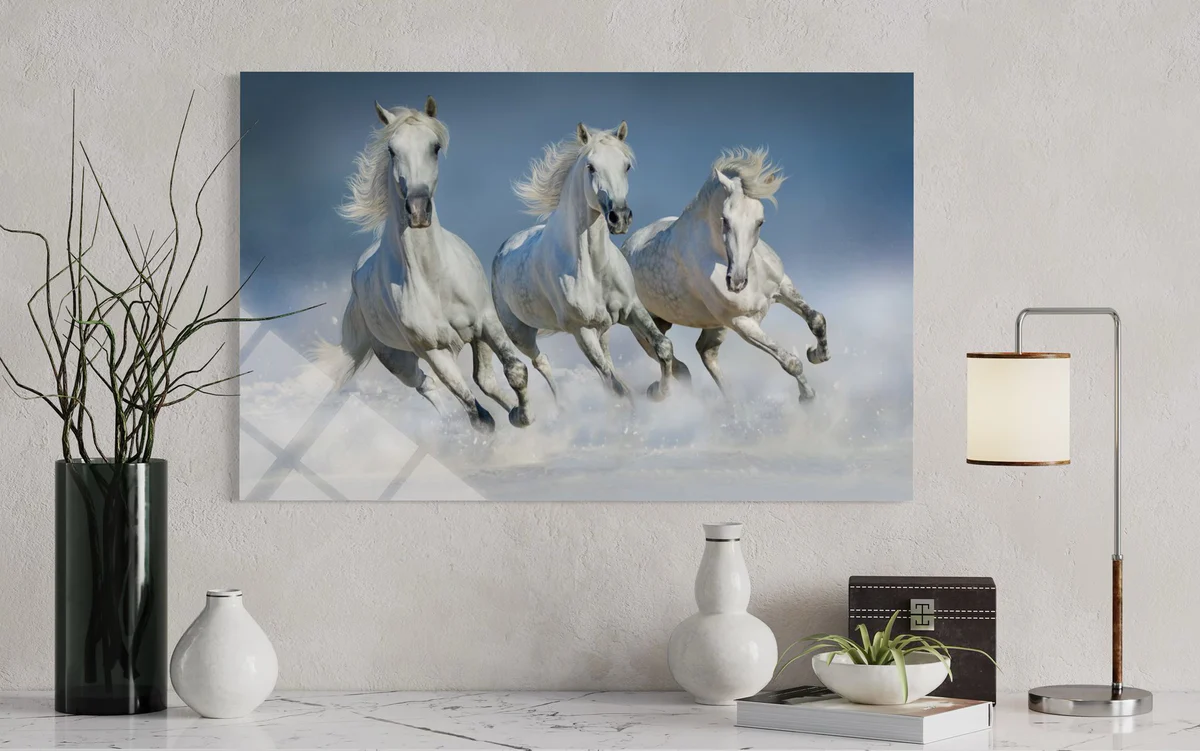 3’lü Beyaz At Cam Tablo