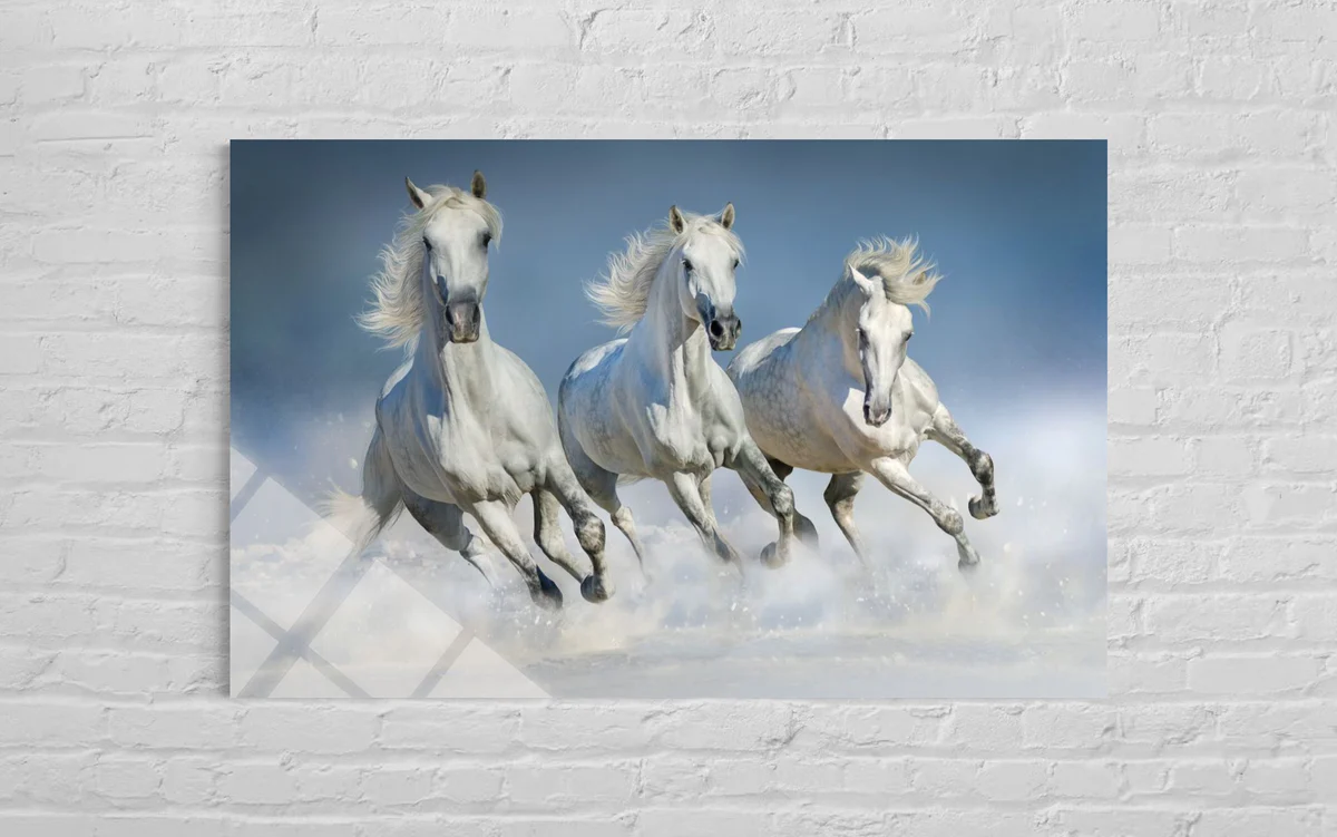 3’lü Beyaz At Cam Tablo