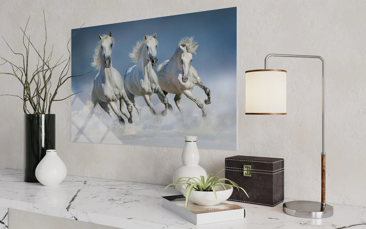 3’lü Beyaz At Cam Tablo