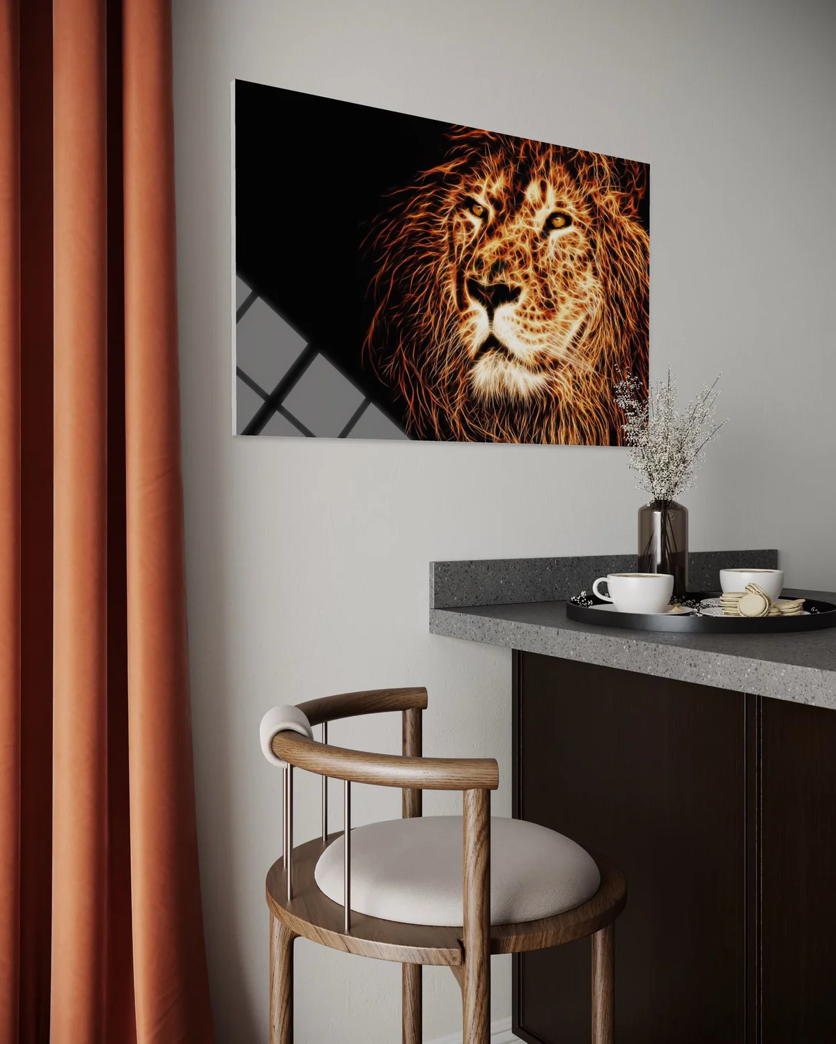 Alevler İçinde Kaplan Portresi Cam Tablo