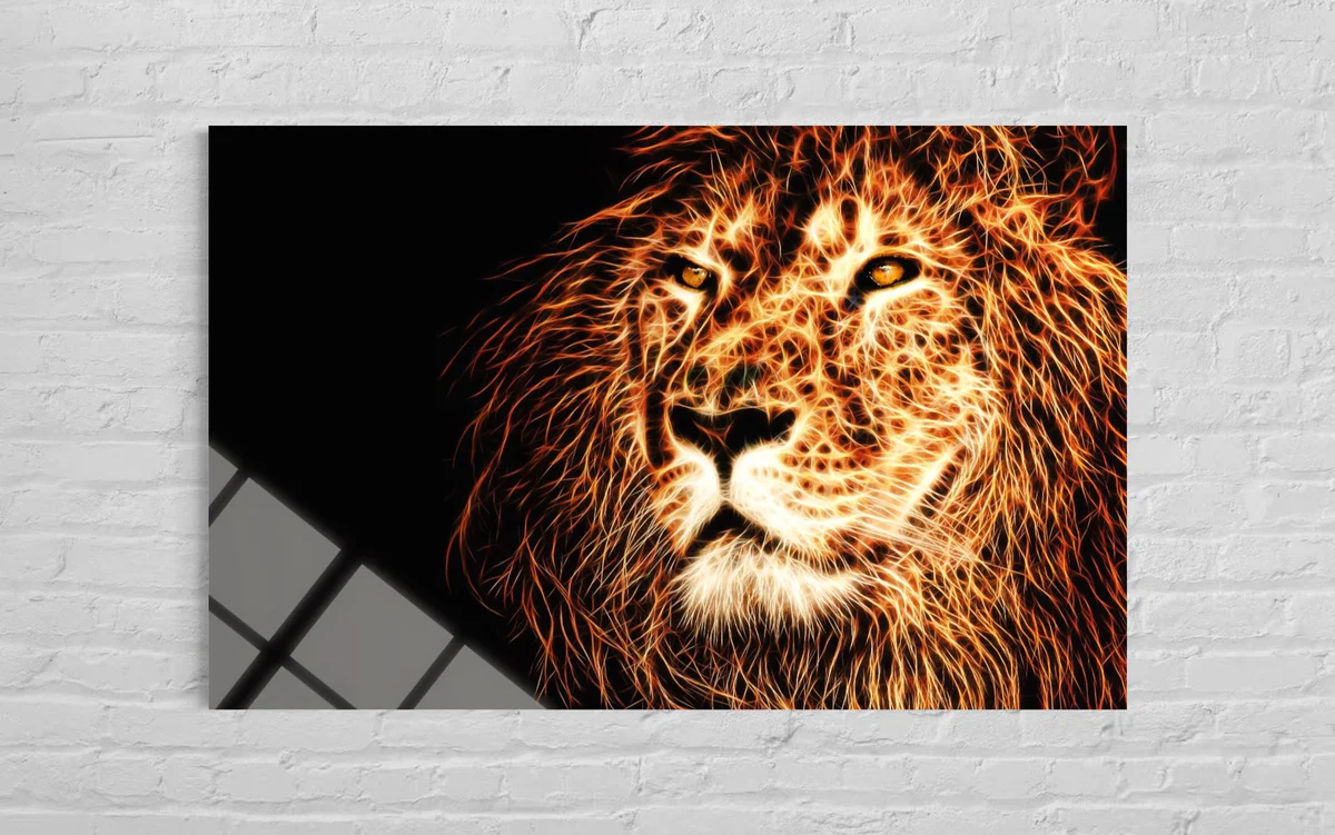 Alevler İçinde Kaplan Portresi Cam Tablo