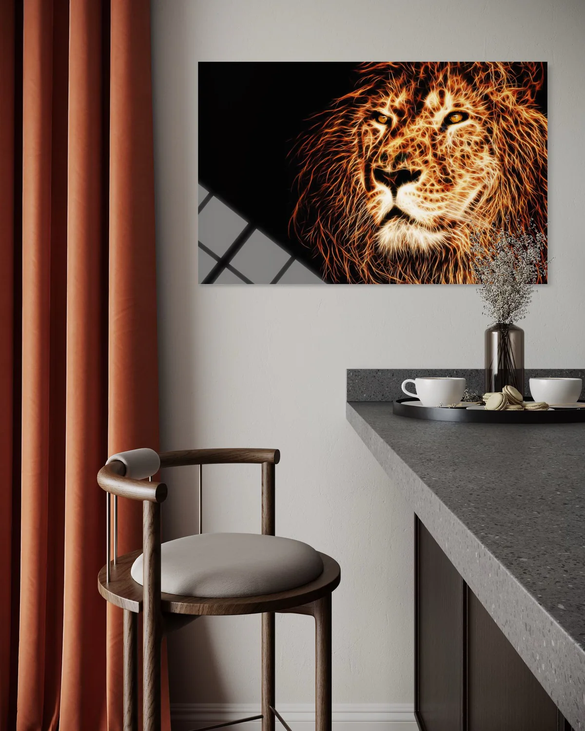 Alevler İçinde Kaplan Portresi Cam Tablo