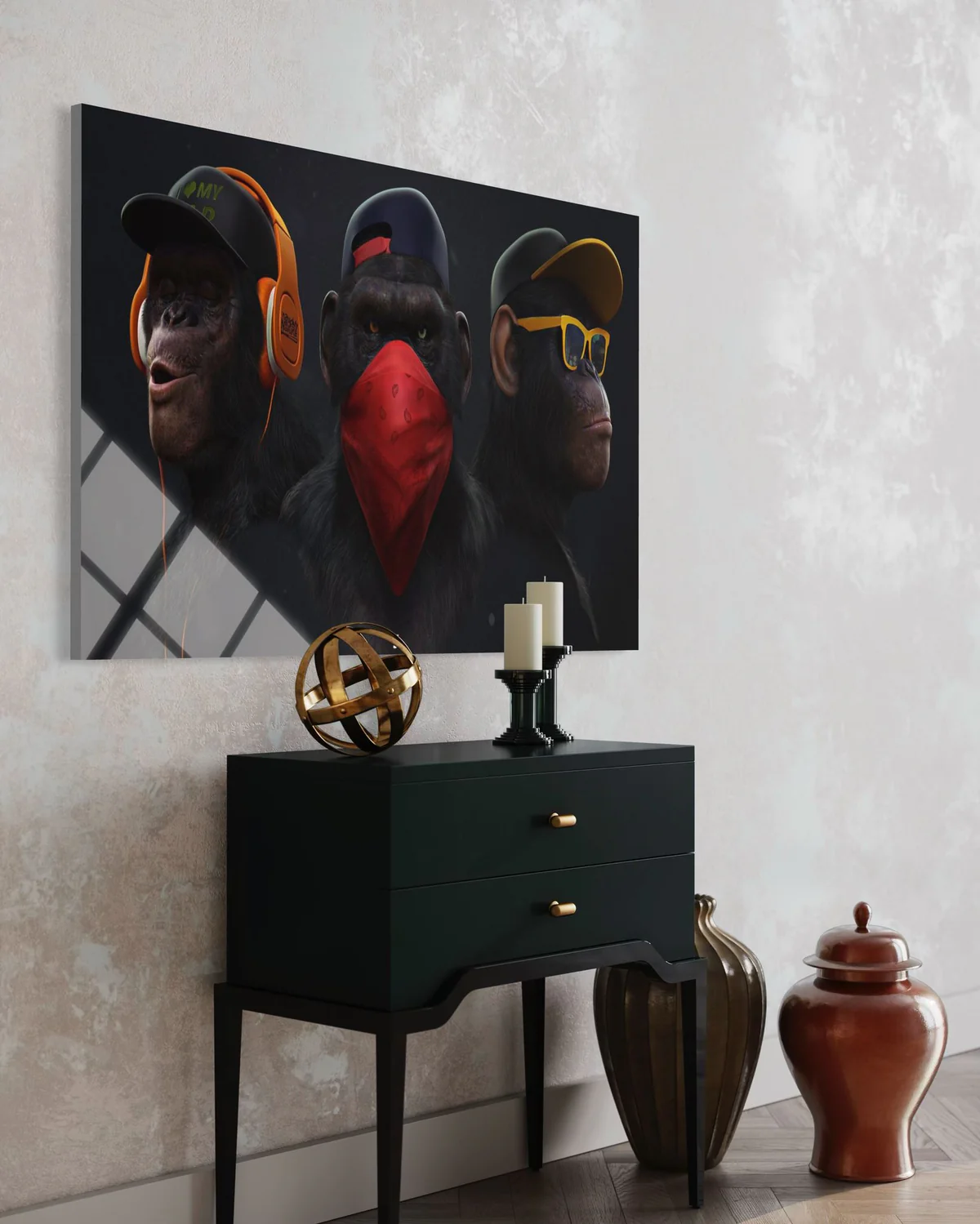 Üç Maymun Cam Tablo