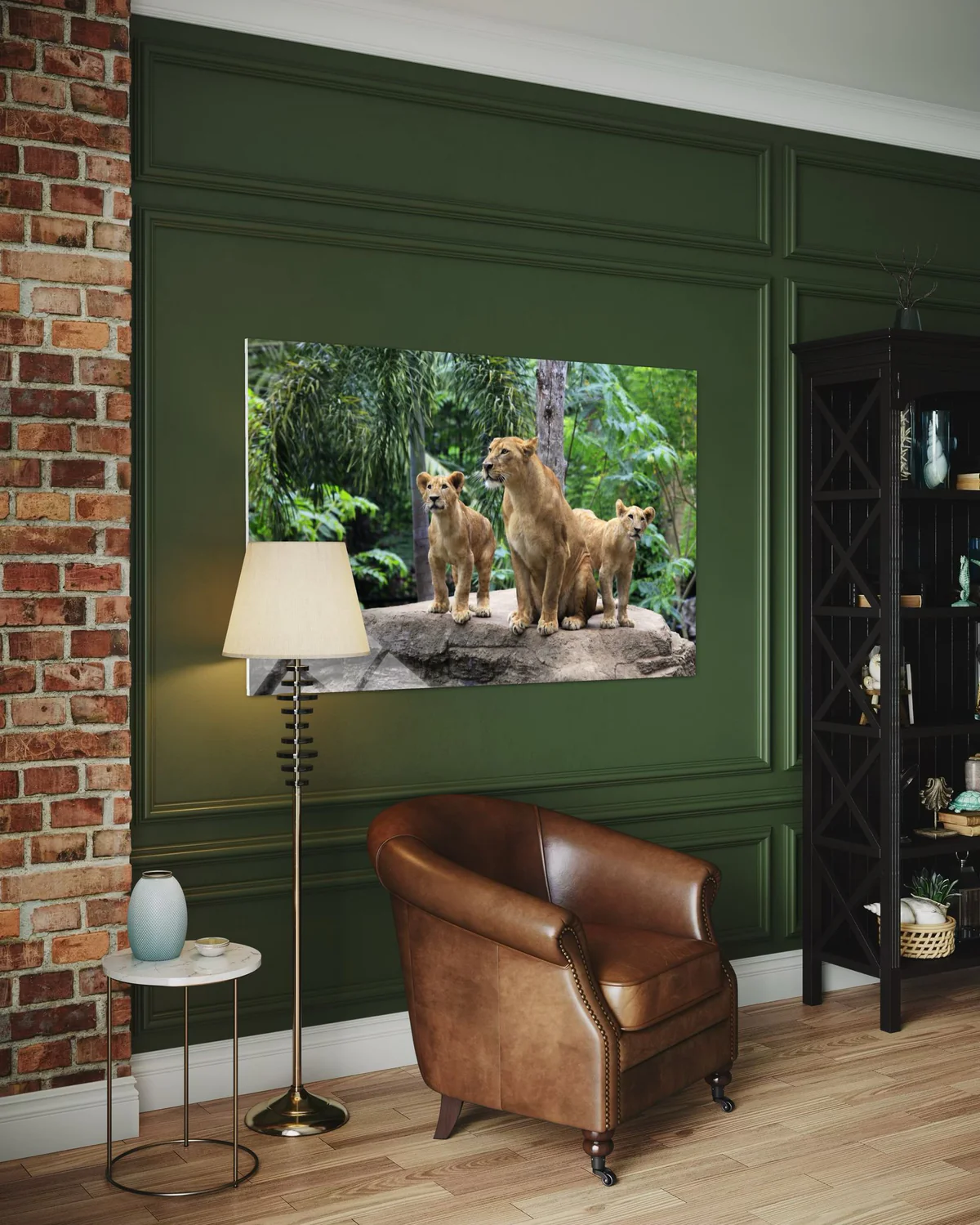 Aslan ve Yavruları Cam Tablo