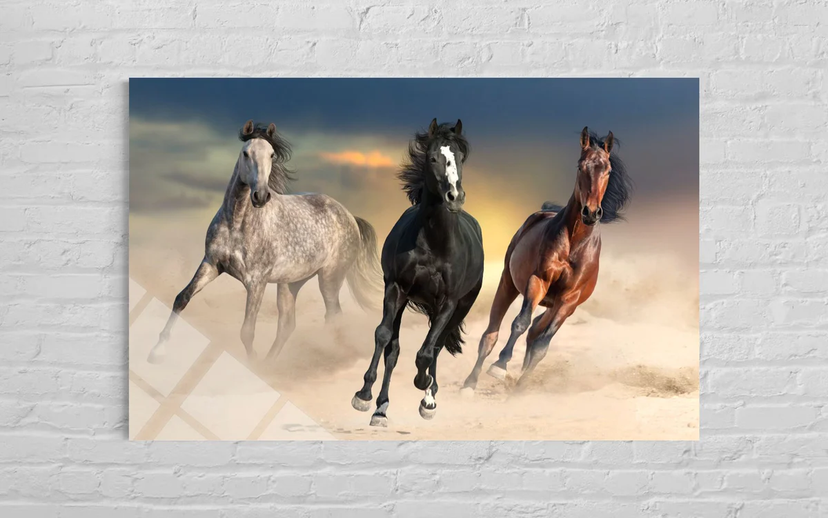 Kahverengi Üç Atlı Cam Tablo