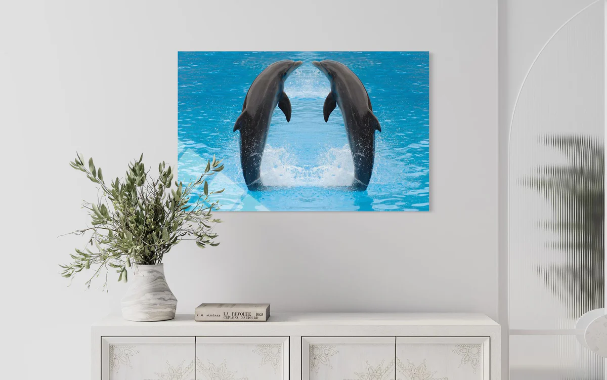 İki Yunuslu Cam Tablo