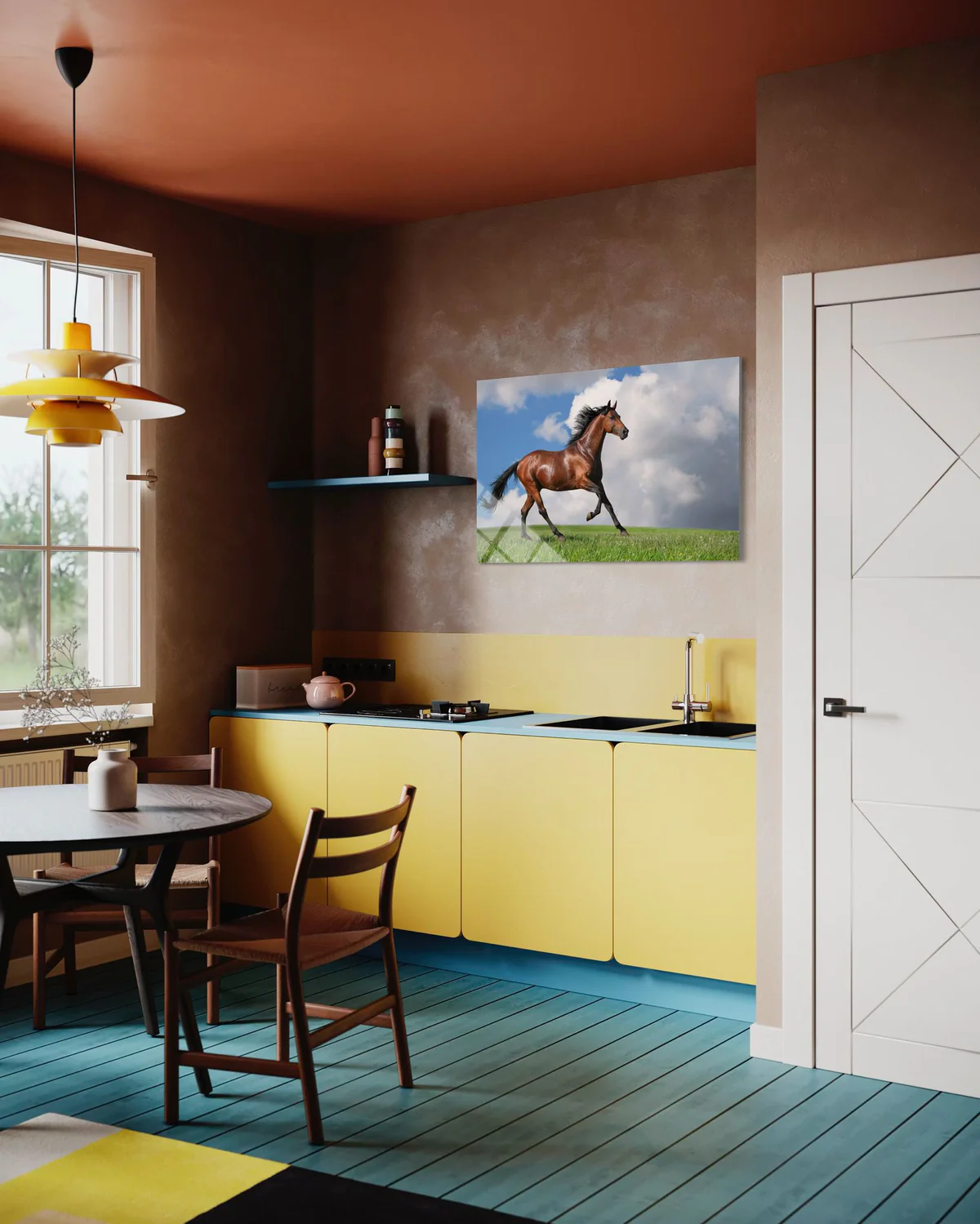 Kahverenkli Atlı Cam Tablo