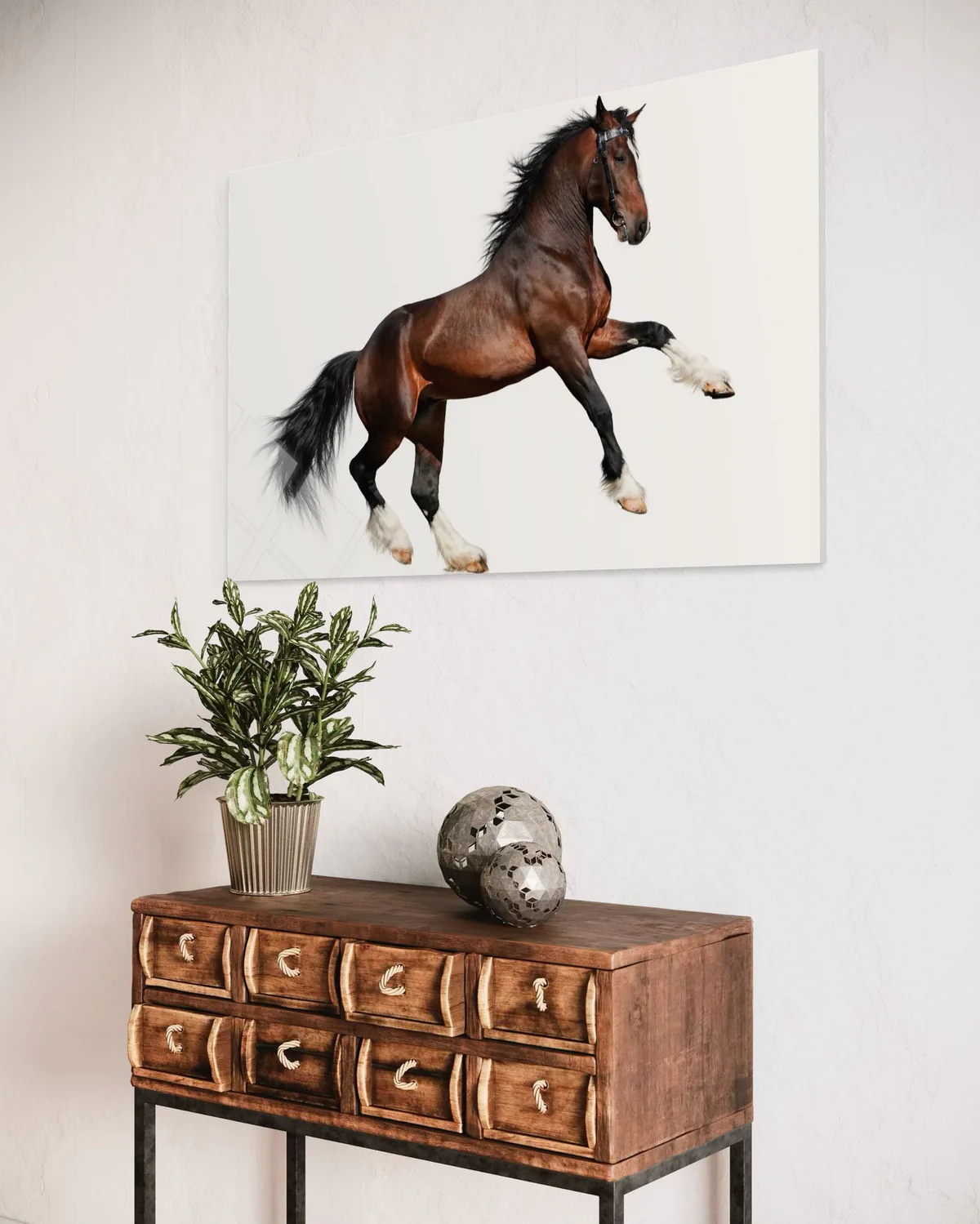 Şahlanan Kahverenkli Atlı Cam Tablo