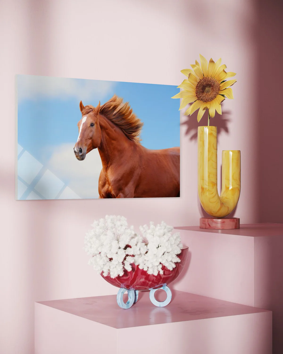 Kahverengi Atlı Cam Tablo