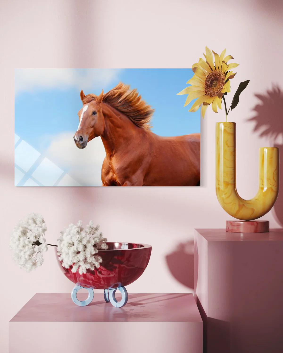 Kahverengi Atlı Cam Tablo