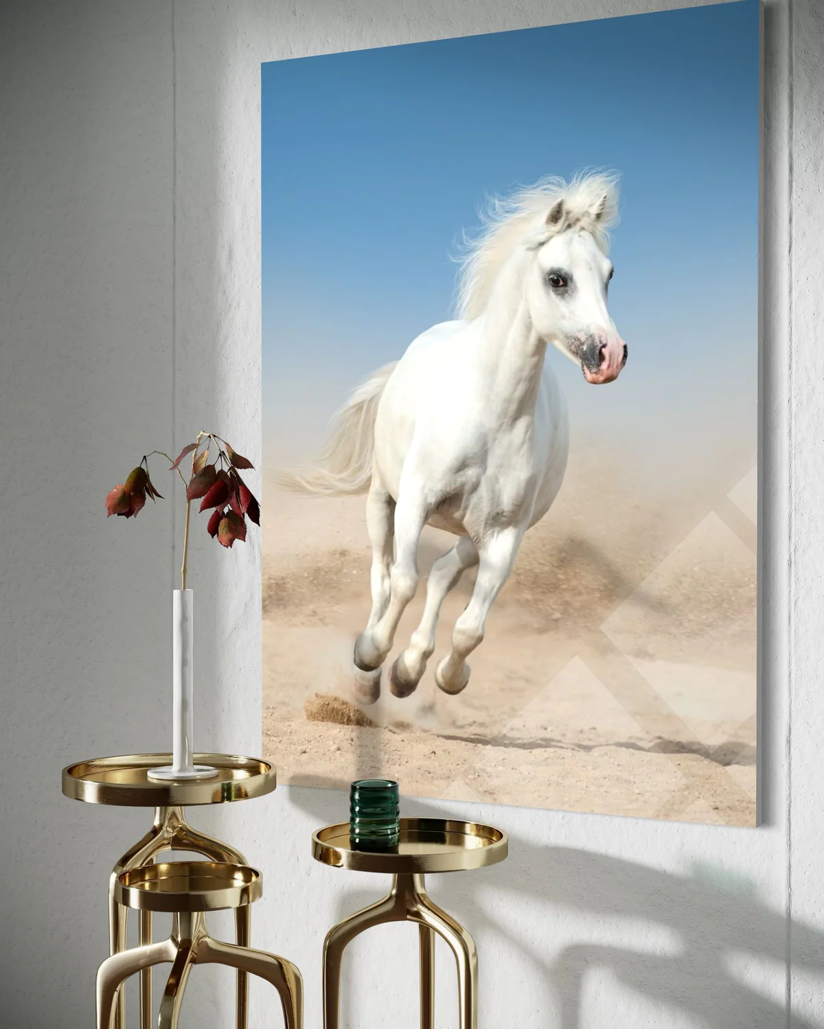 Beyaz Atlı Cam Tablo