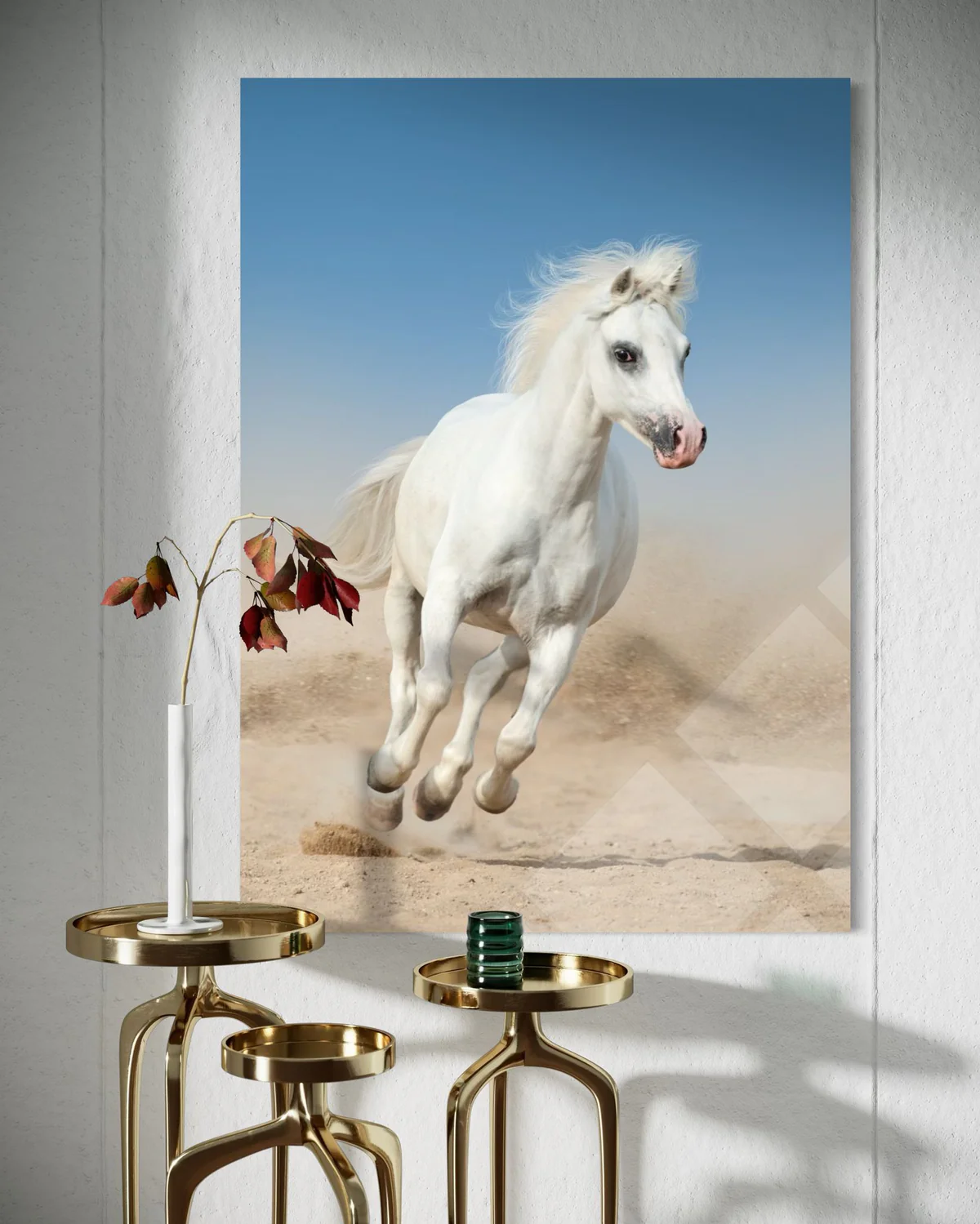 Beyaz Atlı Cam Tablo