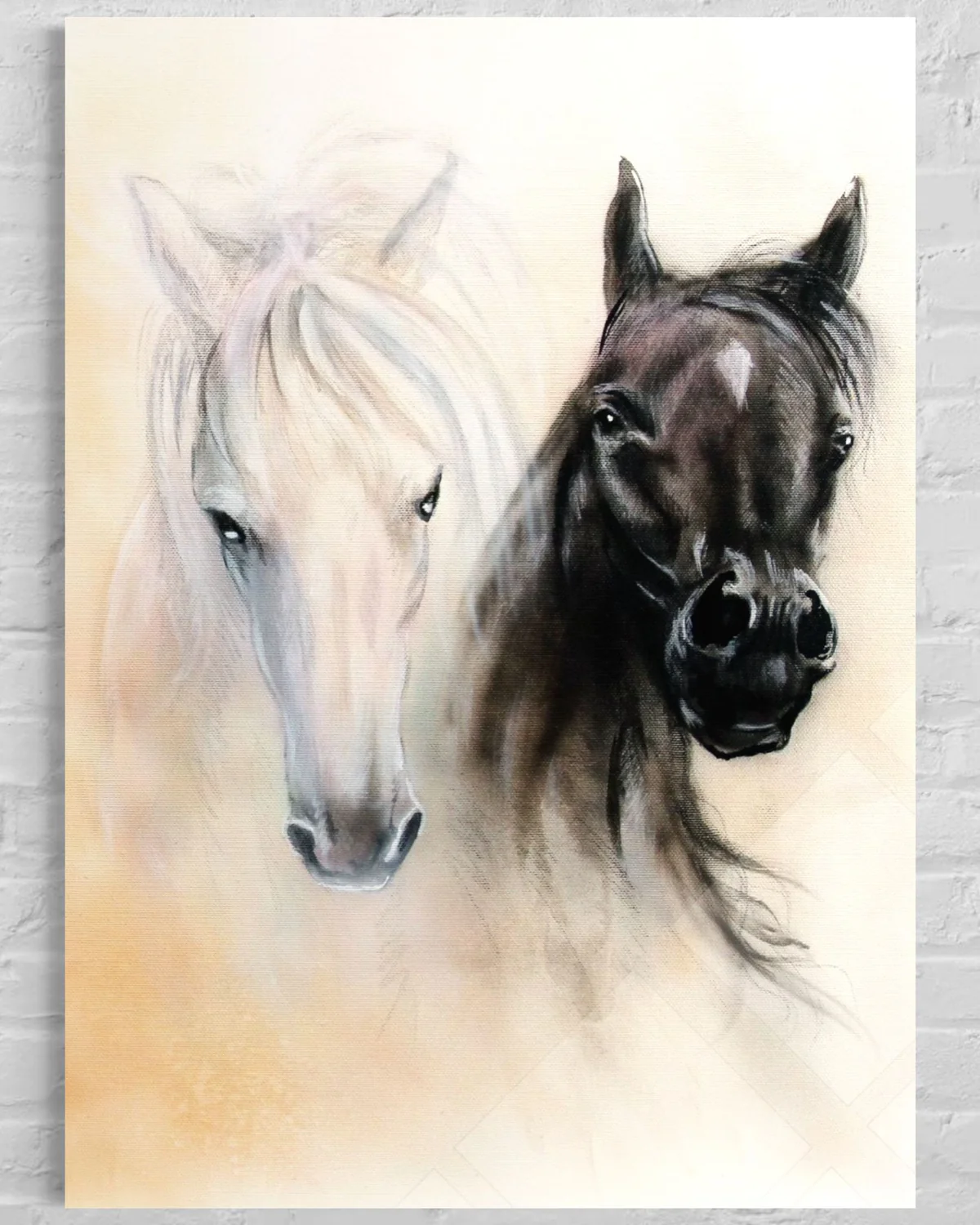 Siyah-Beyaz Atlı Cam Tablo