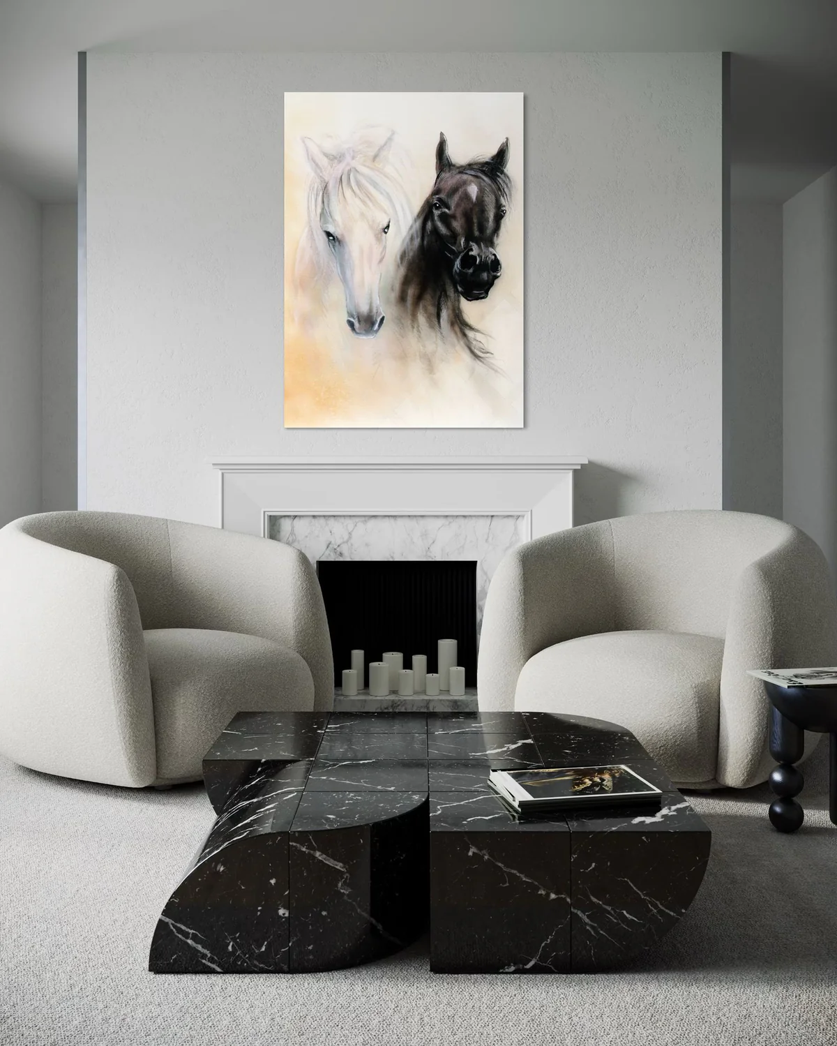 Siyah-Beyaz Atlı Cam Tablo