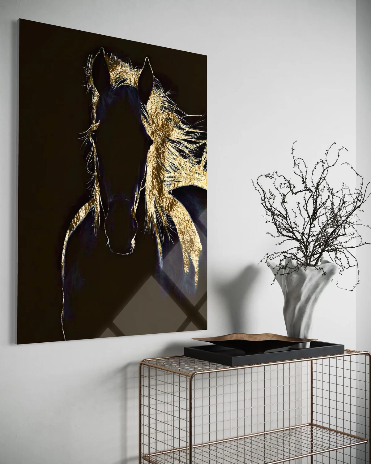 Altın Saçlı At Cam Tablo