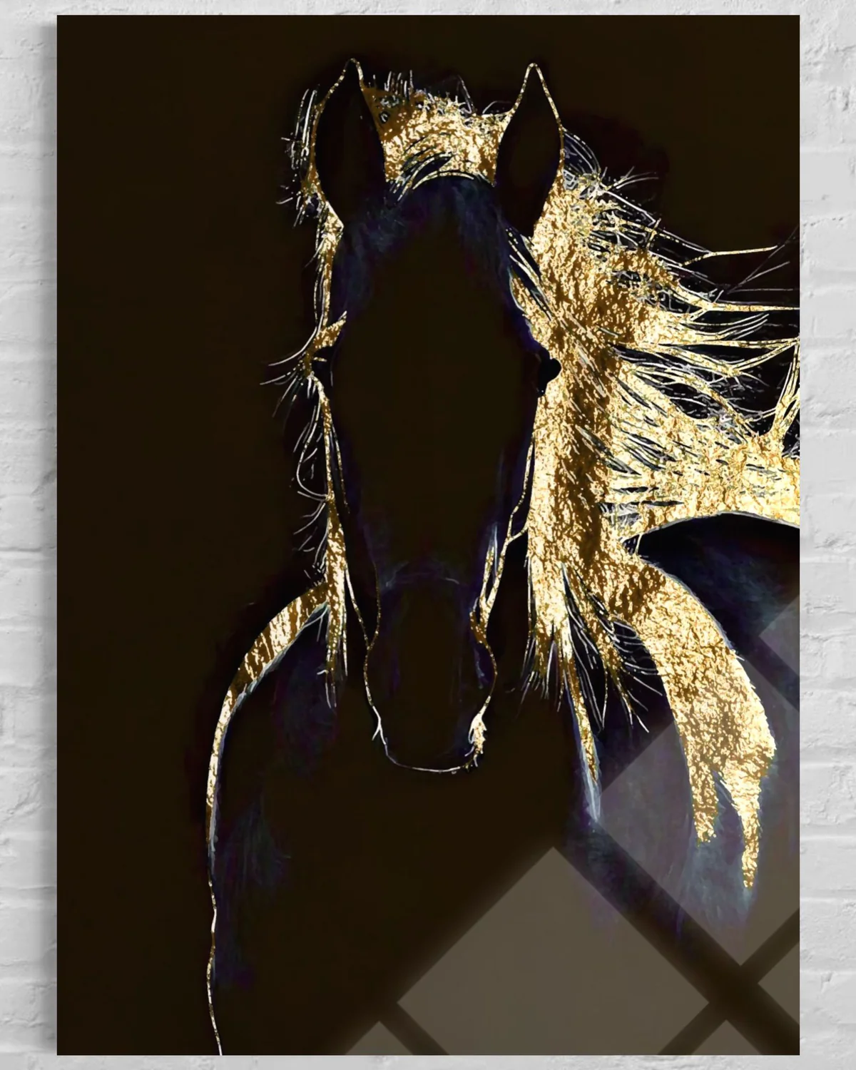 Altın Saçlı At Cam Tablo