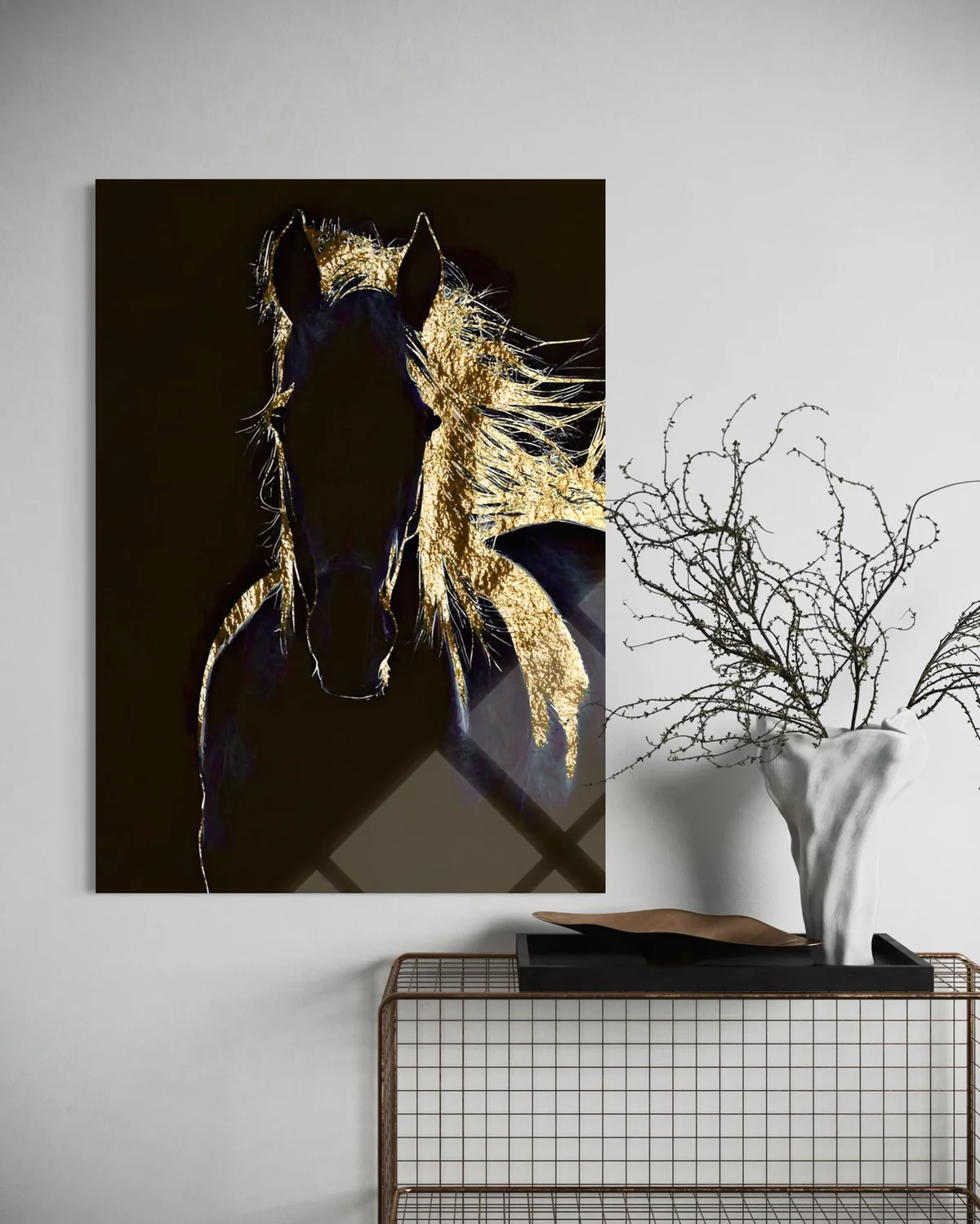 Altın Saçlı At Cam Tablo