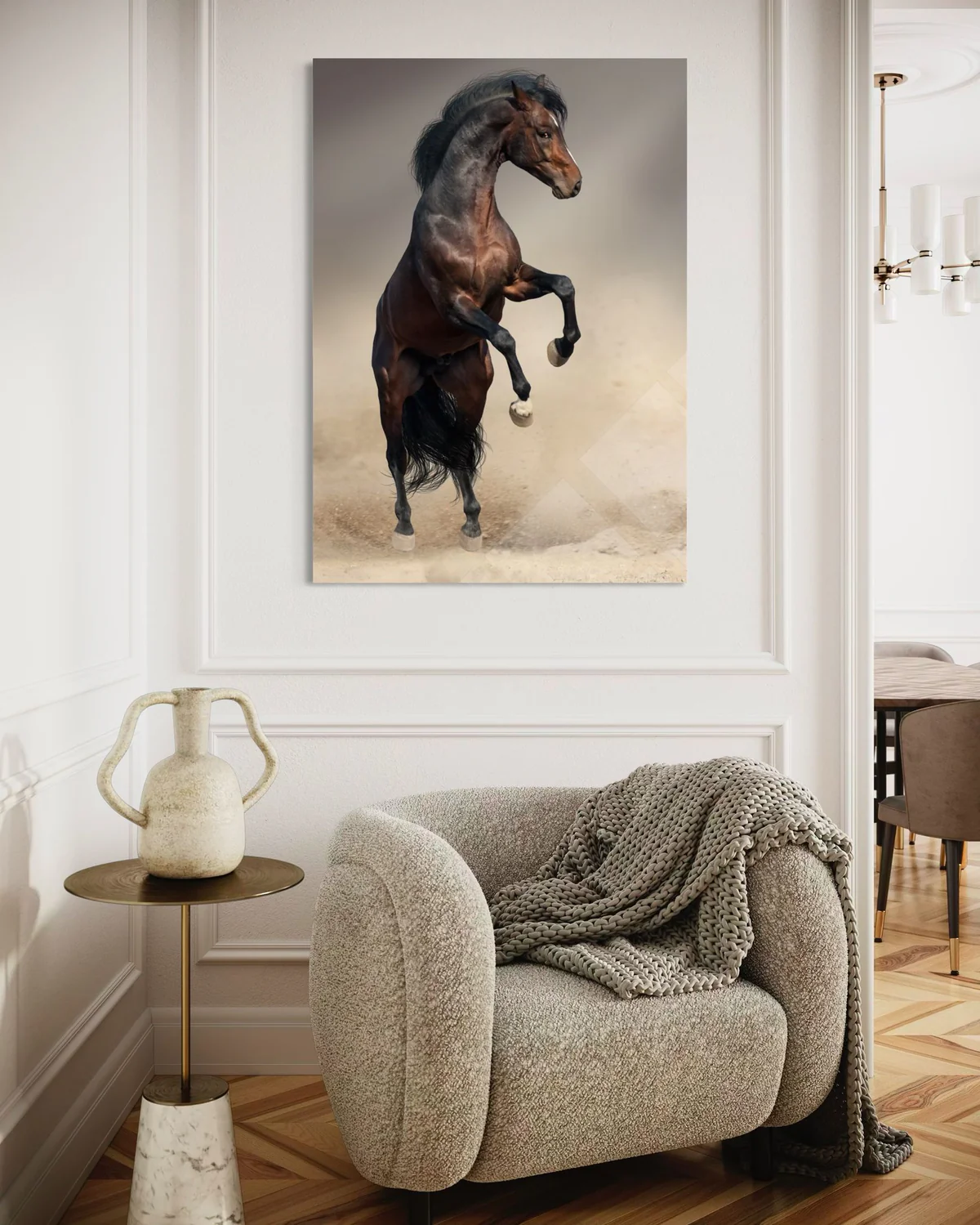 Şahlanan Atlı Cam Tablo