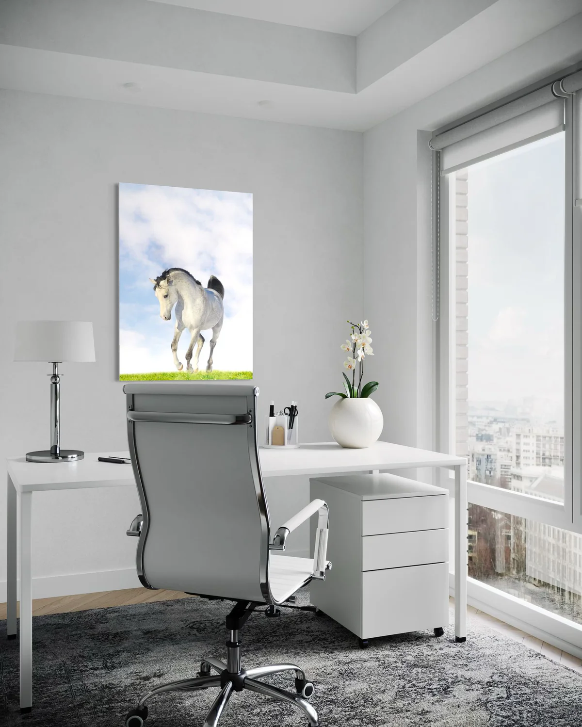 Beyaz Atlı Cam Tablo