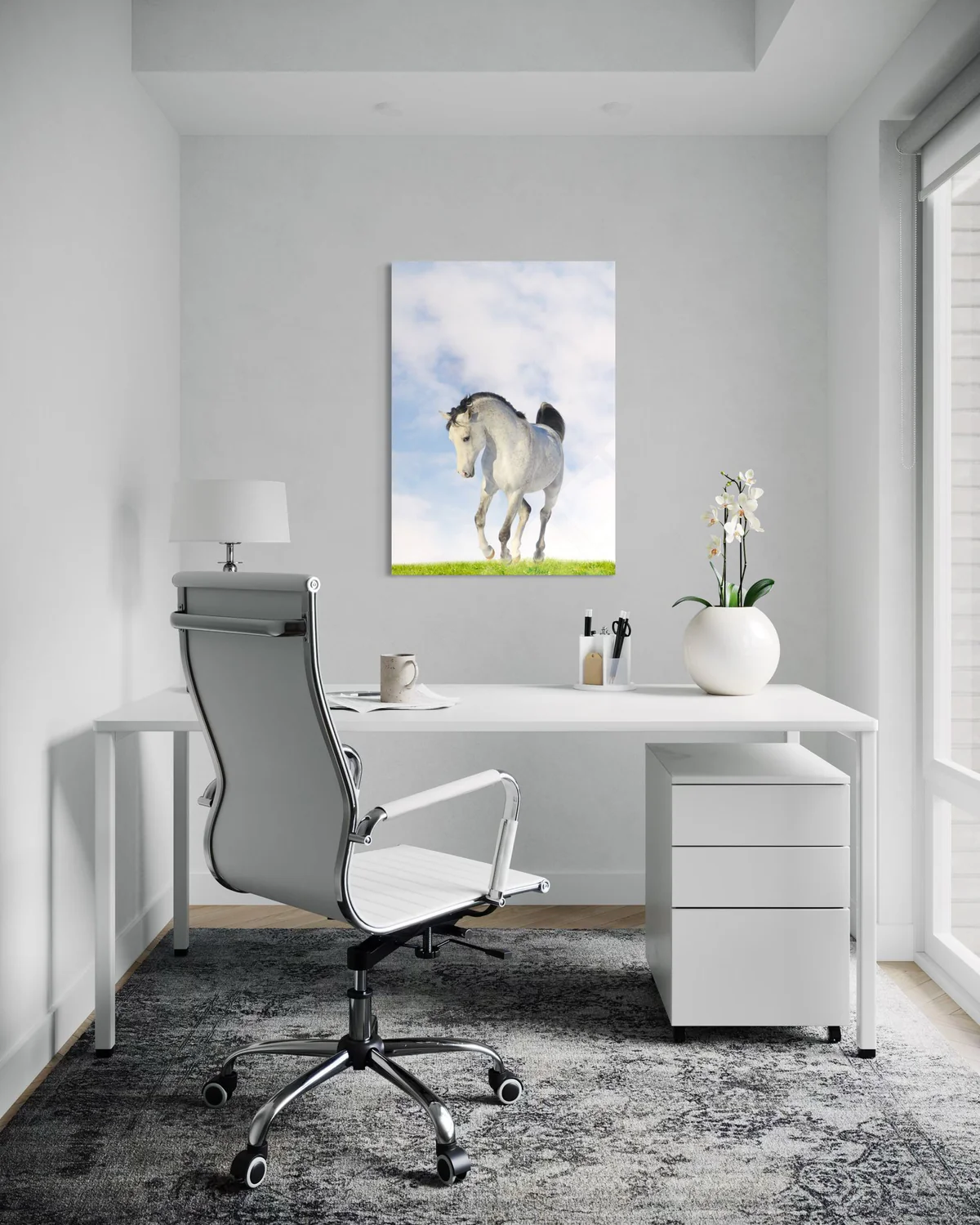 Beyaz Atlı Cam Tablo