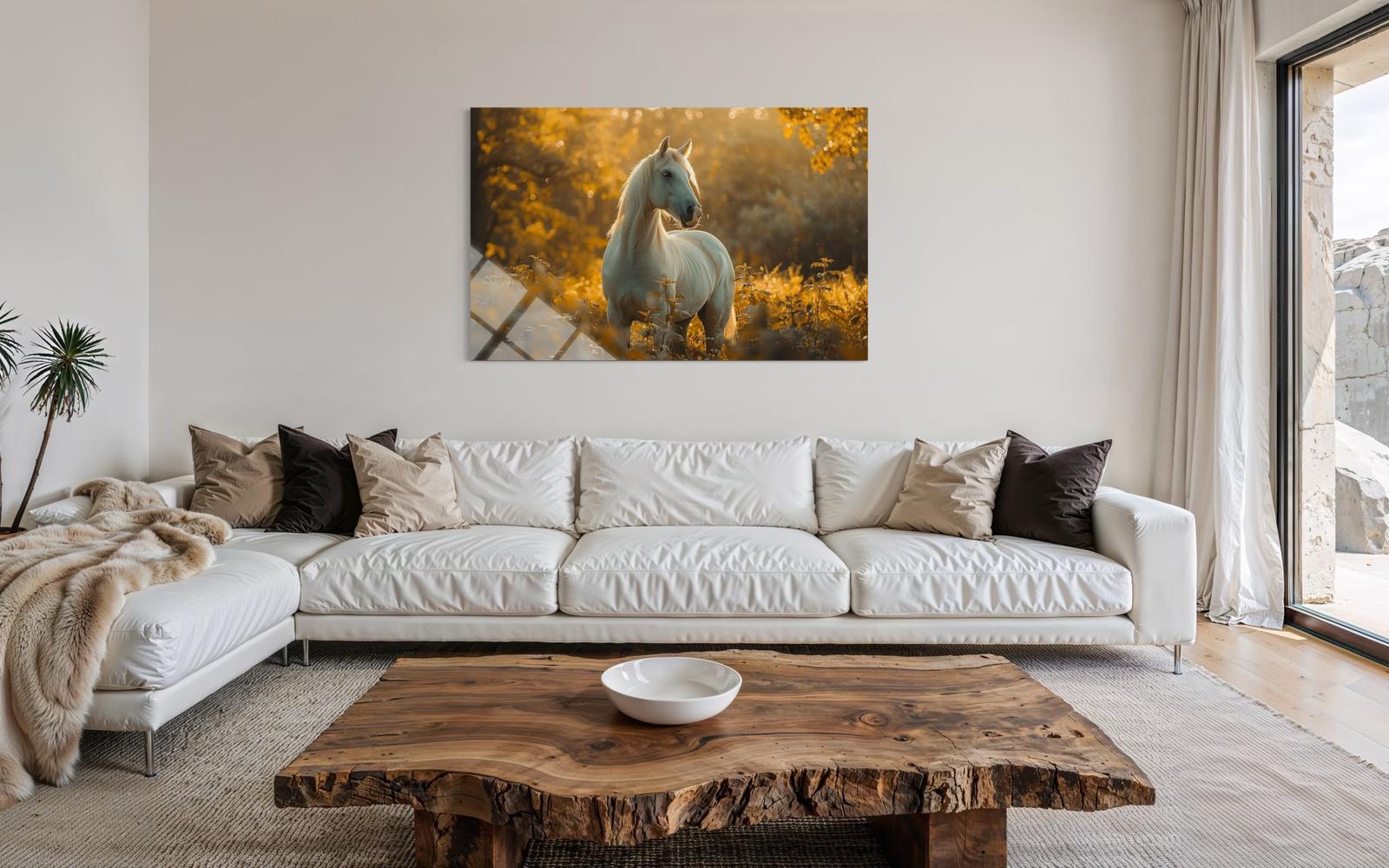 Beyaz Atlı Cam Tablo