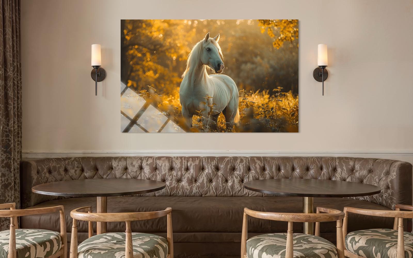 Beyaz Atlı Cam Tablo