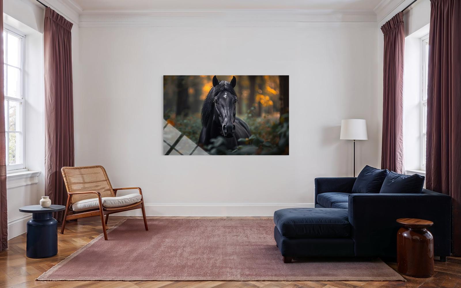 Siyah Büstlü At Cam Tablo
