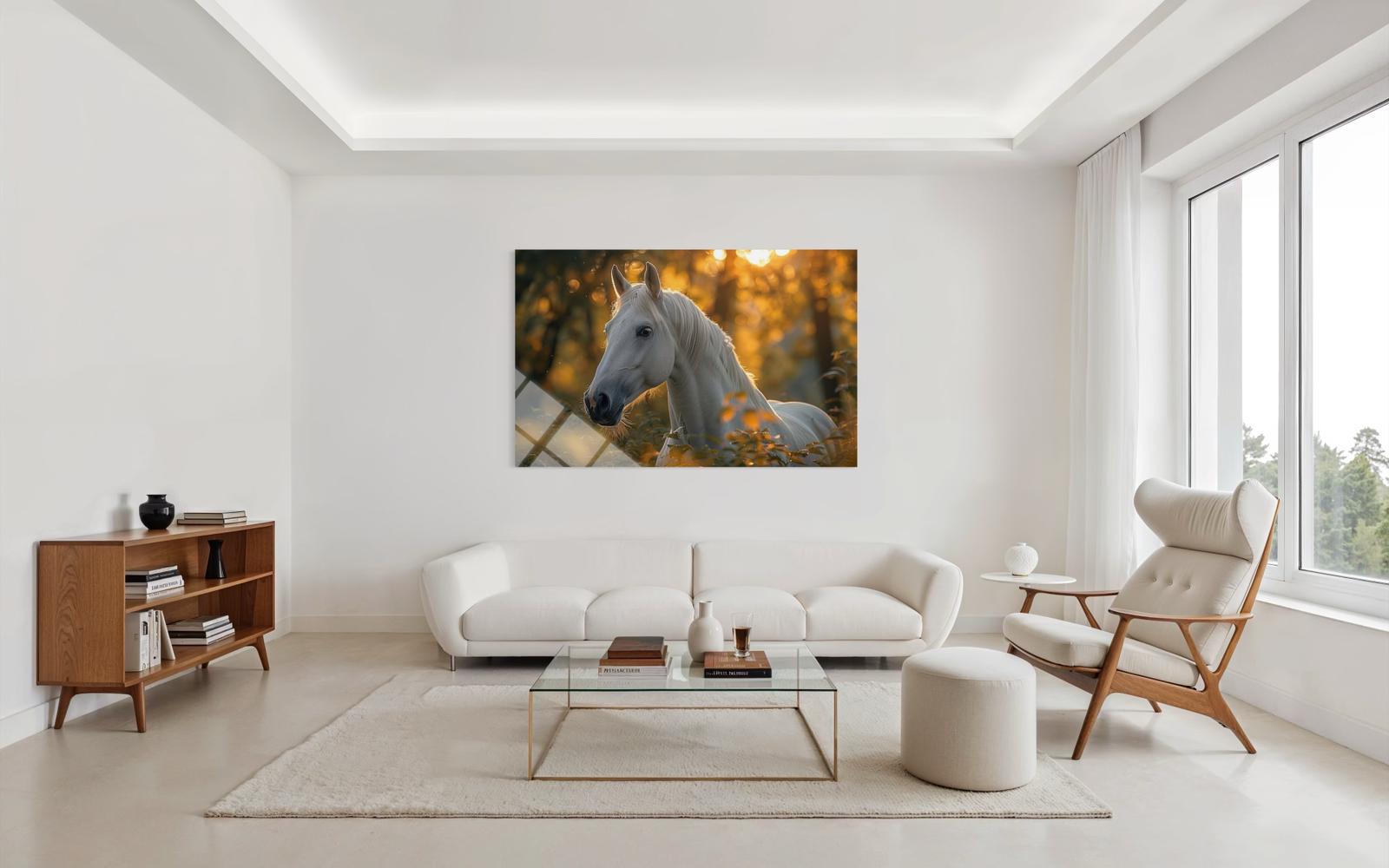 Beyaz Atlı Cam Tablo