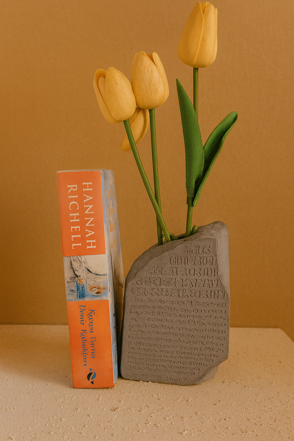 Beton Kitap Tututculu Vazo Antik Mısır Detaylı