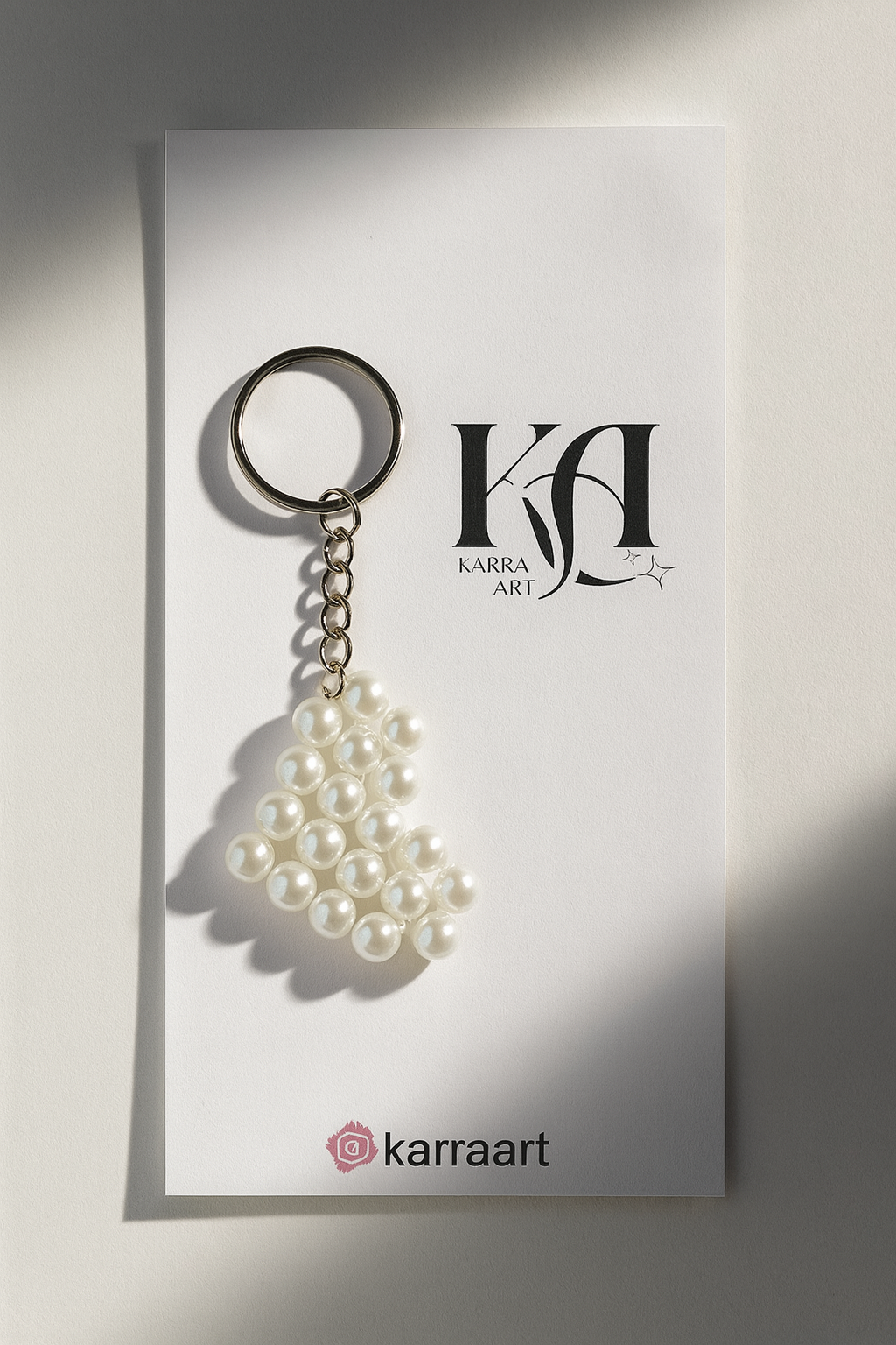 El Yapımı İnci Boncuklu Kalp Anahtarlık – Karra Art 10 Adet (Kartlı)