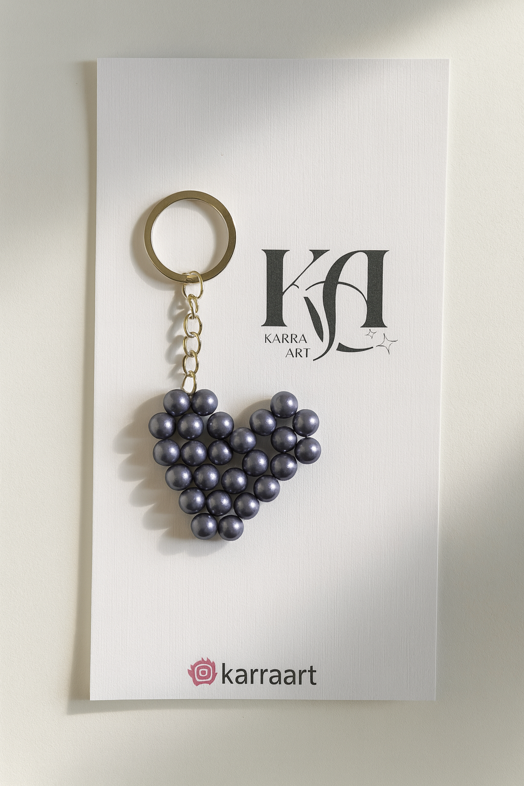 El Yapımı İnci Boncuklu Kalp Anahtarlık – Karra Art 10 Adet (KARTSIZ)