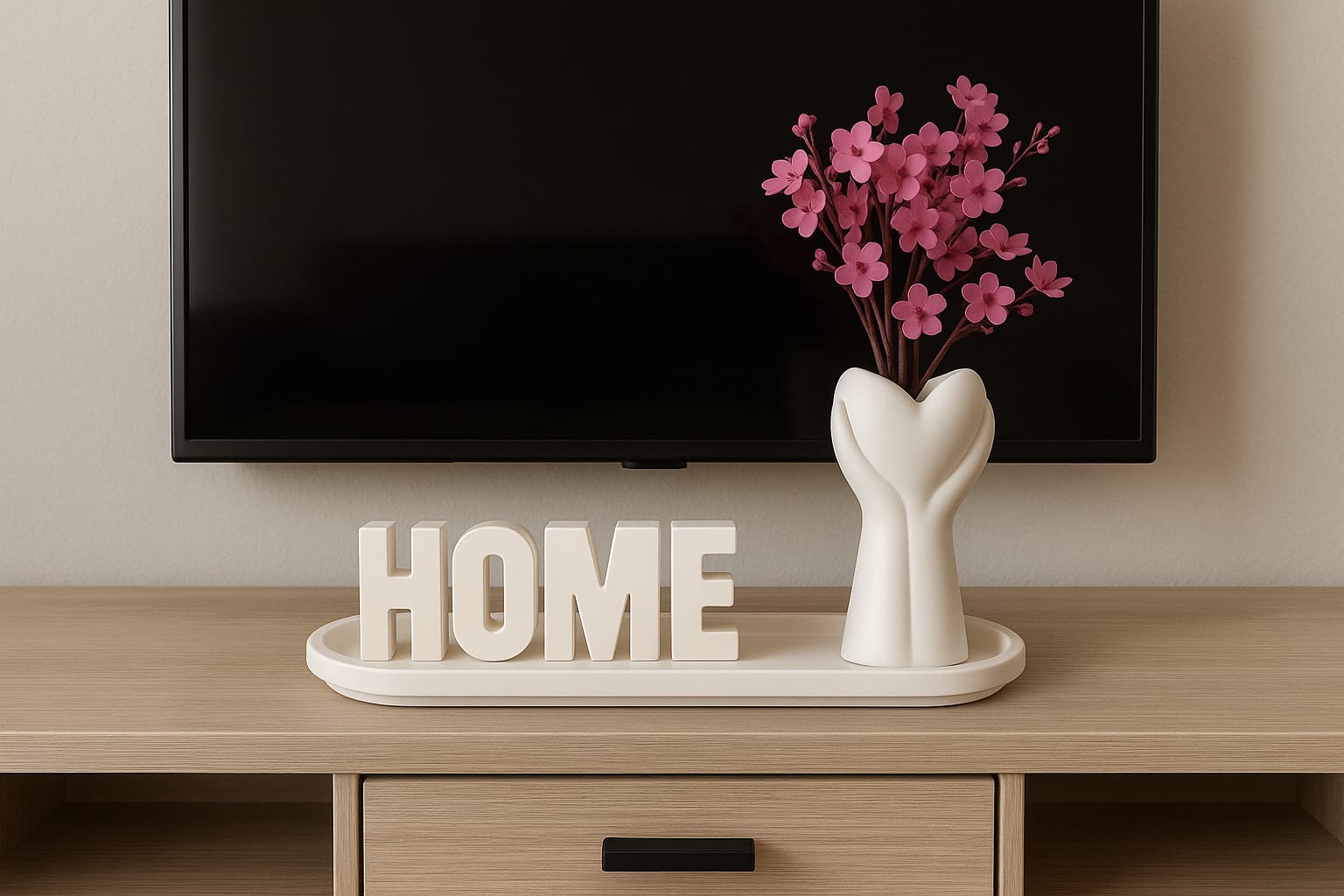 Beton Vazo Ve Home Yazısı Oval Tabak Set