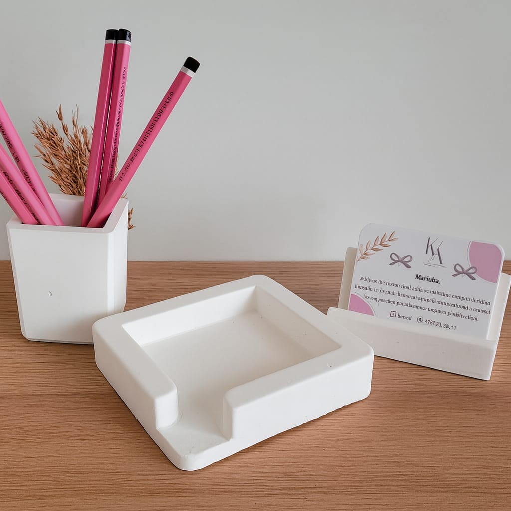 3 Parça Beton Ofis Seti Masa Üstü Organizer