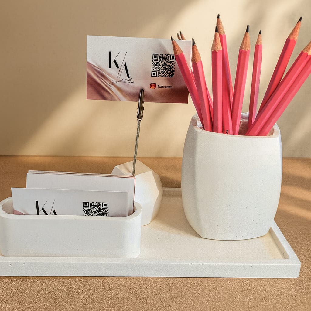 Beyaz Beton Dekoratif 4 Parça Set  Ofis Seti