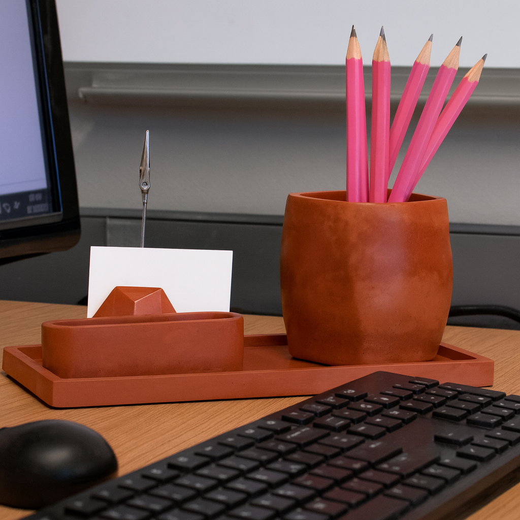 Kiremit Beton Dekoratif 4 Parça Set Ofis Seti