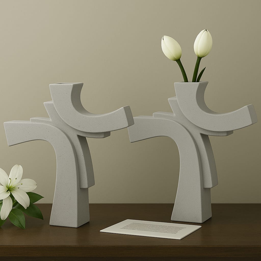 Asimetrik Form Beton Vazo – Minimal & Sanatsal Dekor Gri 2 Li