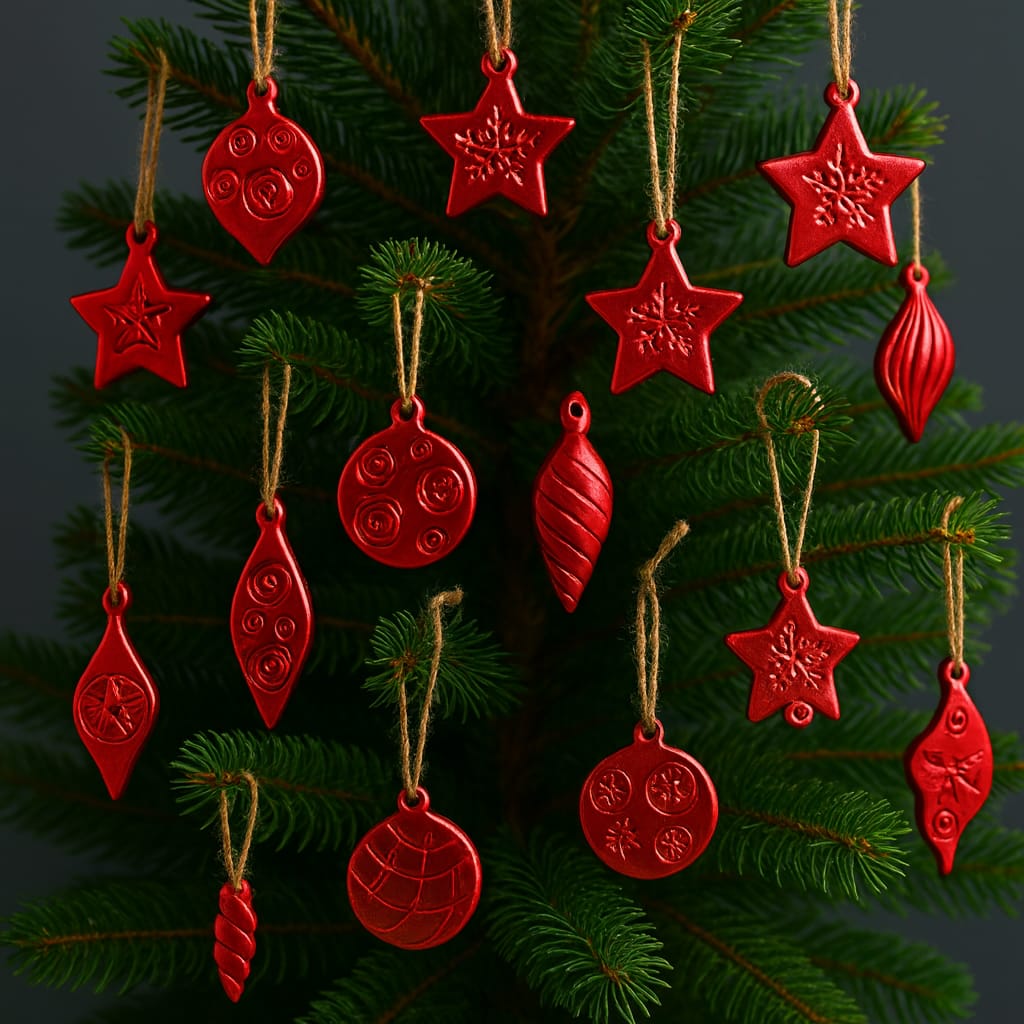 Beton El Yapımı Yılbaşı Ağaç Süsü Kırmızı