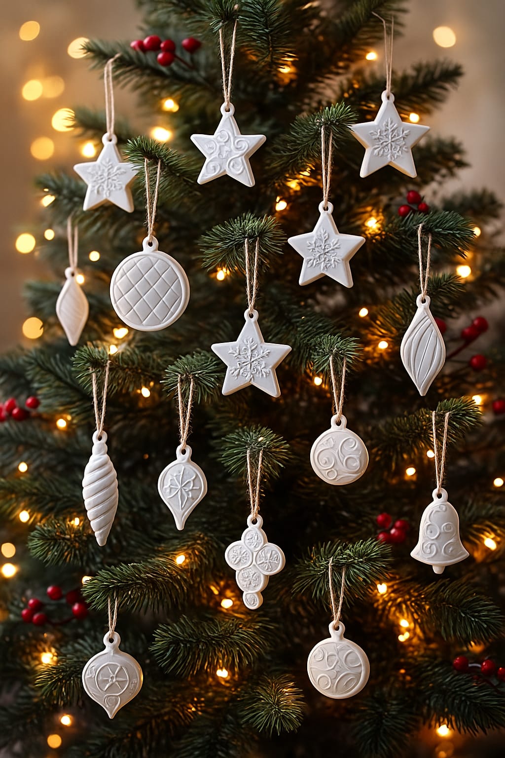 Beton El Yapımı Yılbaşı Ağaç Süsü Beyaz