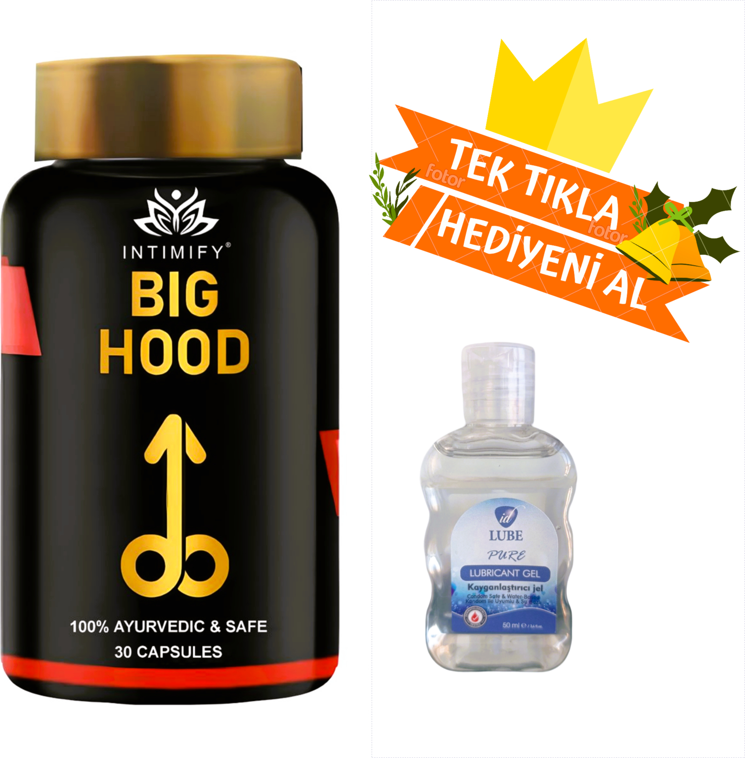 ALTIN KAPAK ERKEKLER IÇİN YENİ ERKEK PERFORMANS INTİMİFY BIG HOOD 30 KAPSÜL