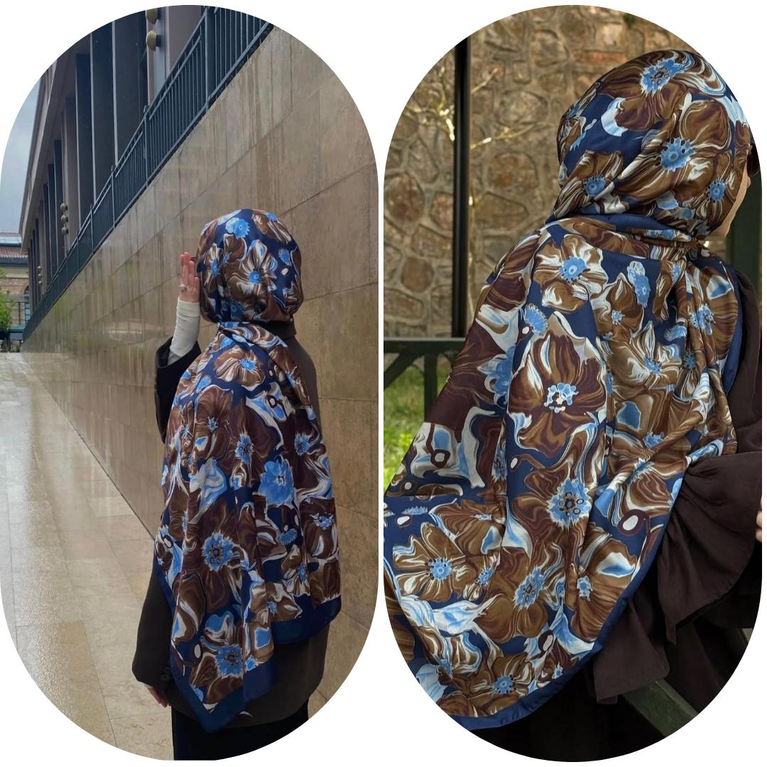 PAMUKLU SOFT ROZA DESEN ŞAL-LACİVERT\KAHVE
