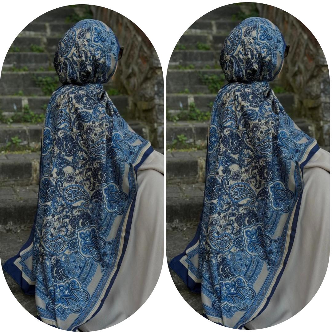 PAMUKLU ETNİK DESEN ŞAL- LACİVERT \ VİZON