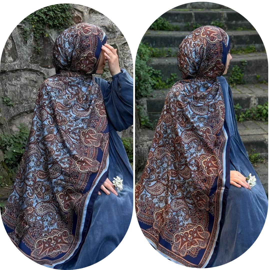 PAMUKLU ETNİK DESEN ŞAL- LACİVERT \ BEBE MAVİ