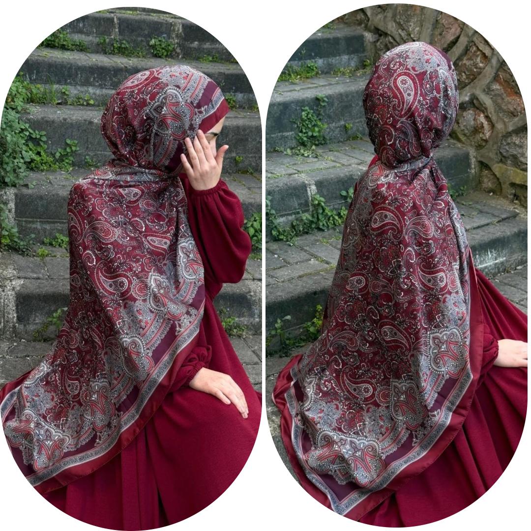 PAMUKLU ETNİK DESEN ŞAL- BORDO