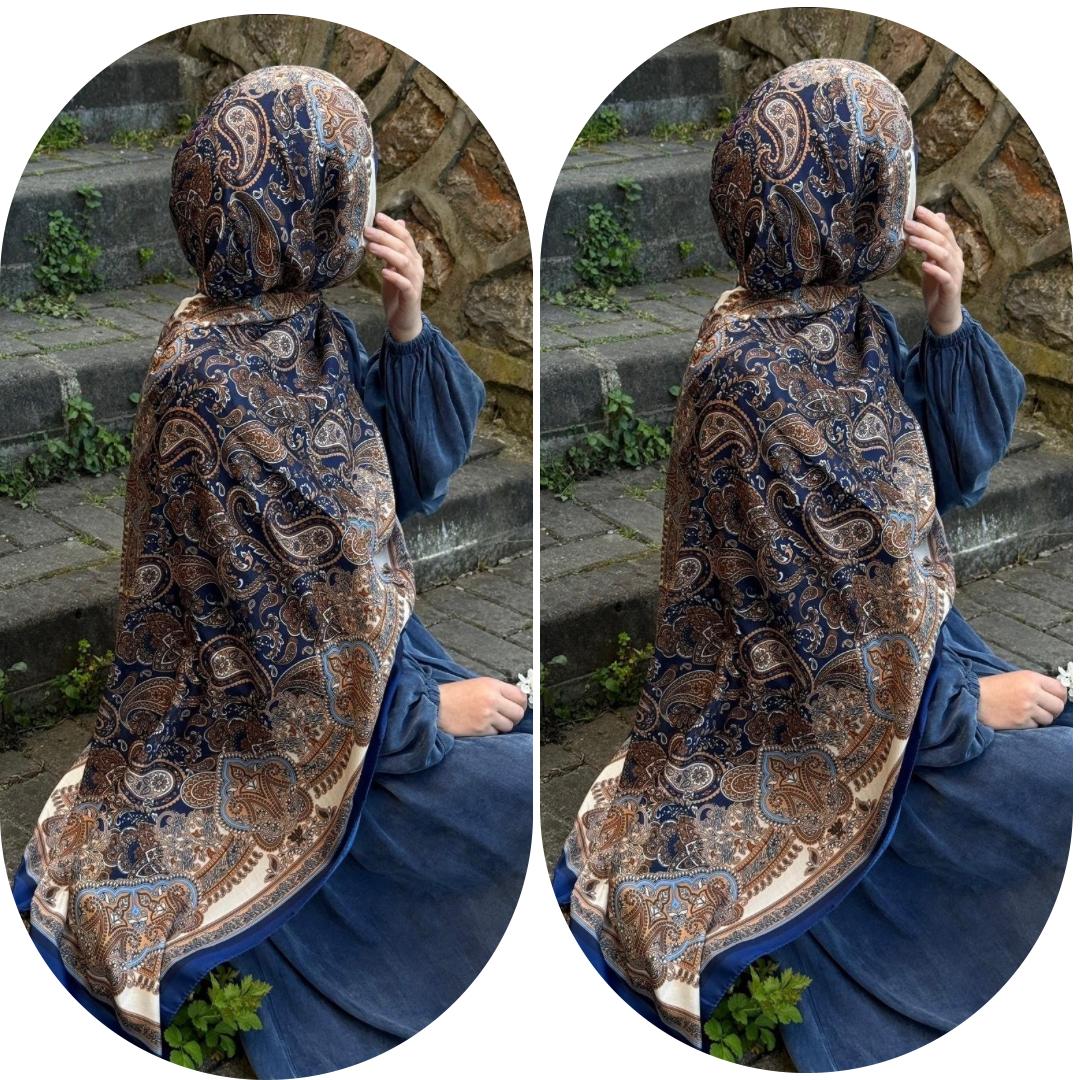 PAMUKLU ETNİK DESEN ŞAL- LACİVERT \ SOMON