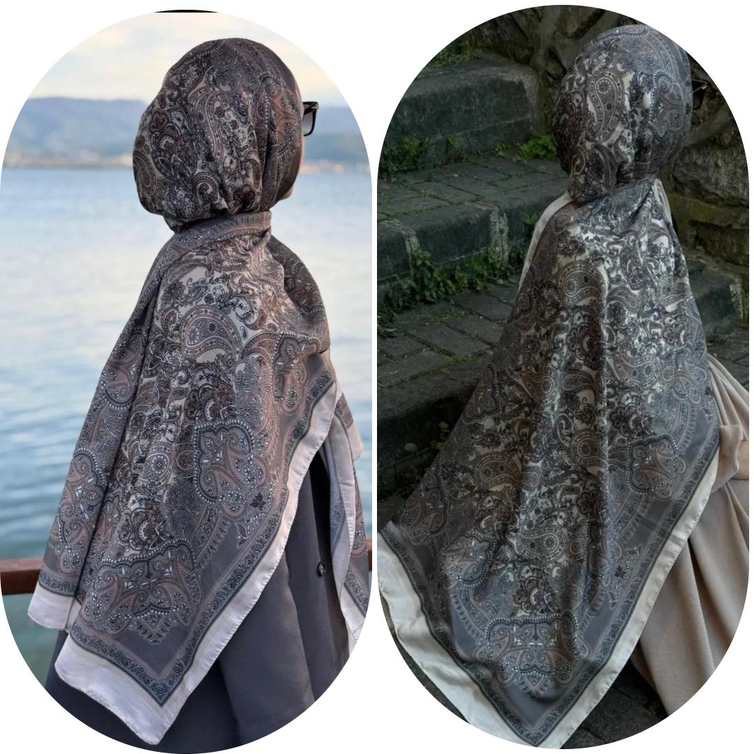 PAMUKLU ETNİK DESEN ŞAL- KREM \  GRİ